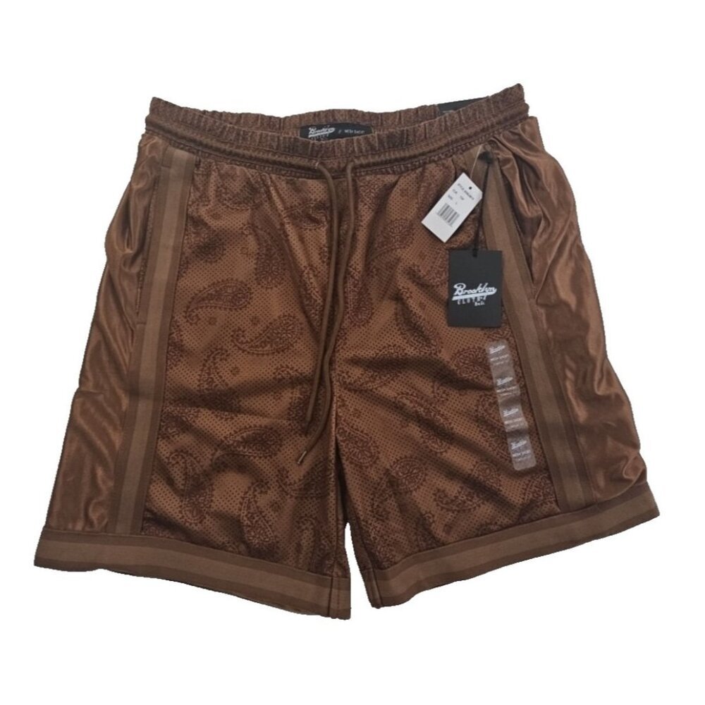 NEW Brooklyn Cloth Paisley Mesh Shorts Men's L (34-36) Brown Elastic 7" Inseam